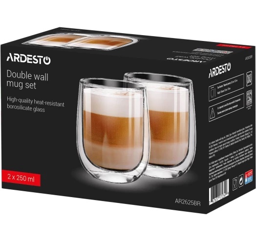 Набор стаканов для латте с двойными стенками (двойным дном) Ardesto 2 шт x 360 мл (AR2636BR)