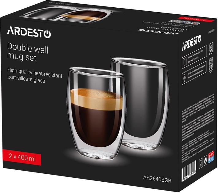 Набор стаканов для латте с двойными стенками (двойным дном) Ardesto 2 шт х 400 мл(AR2640BGR)