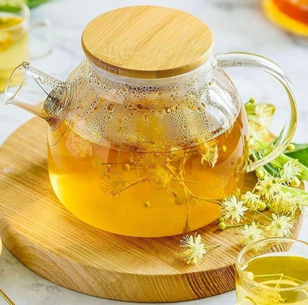 Стеклянный заварочный чайник с бамбуковой крышкой (заварник) для чая 1 л