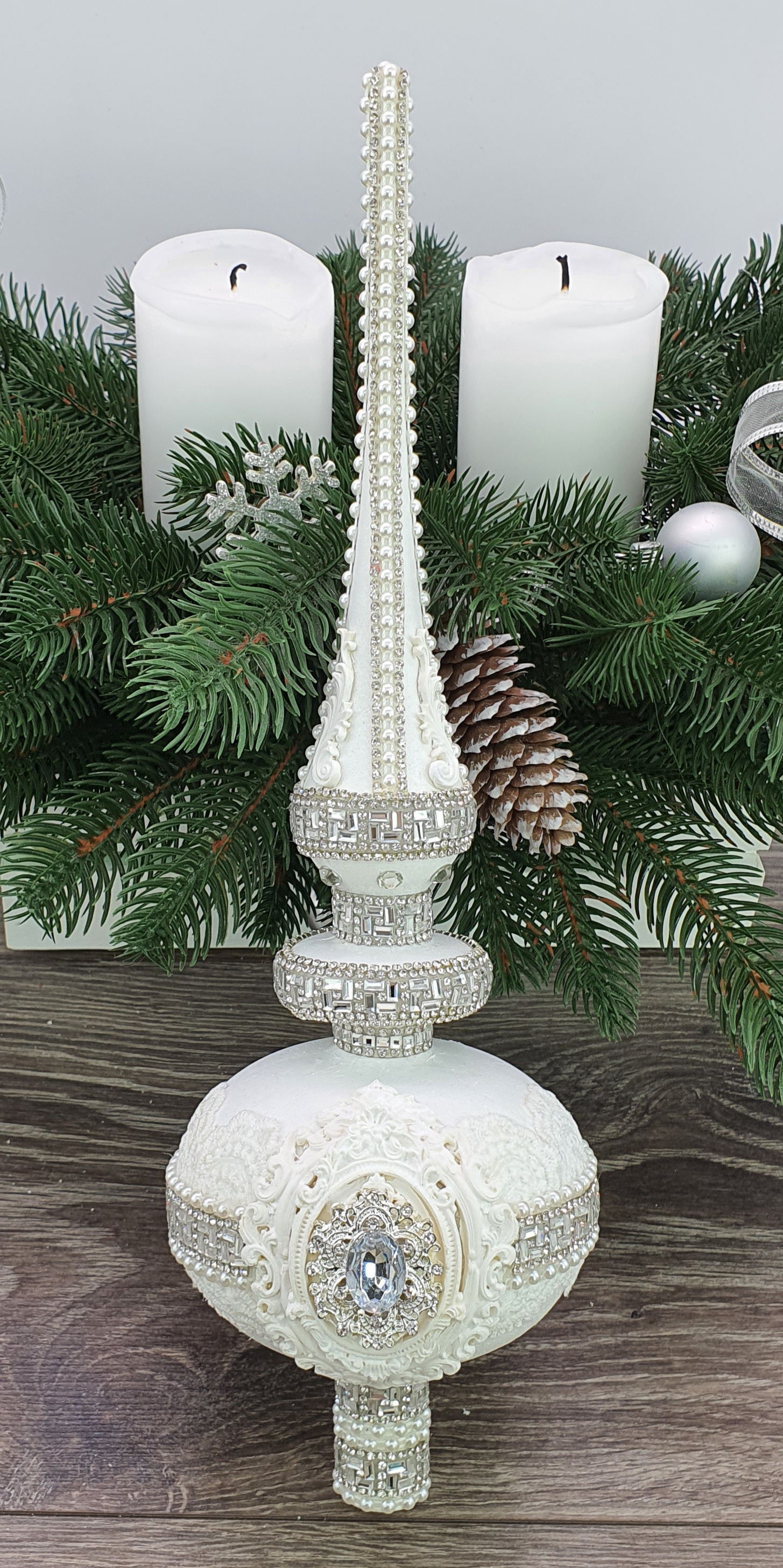 Верхушка на елку ML белая 35 см (V03)