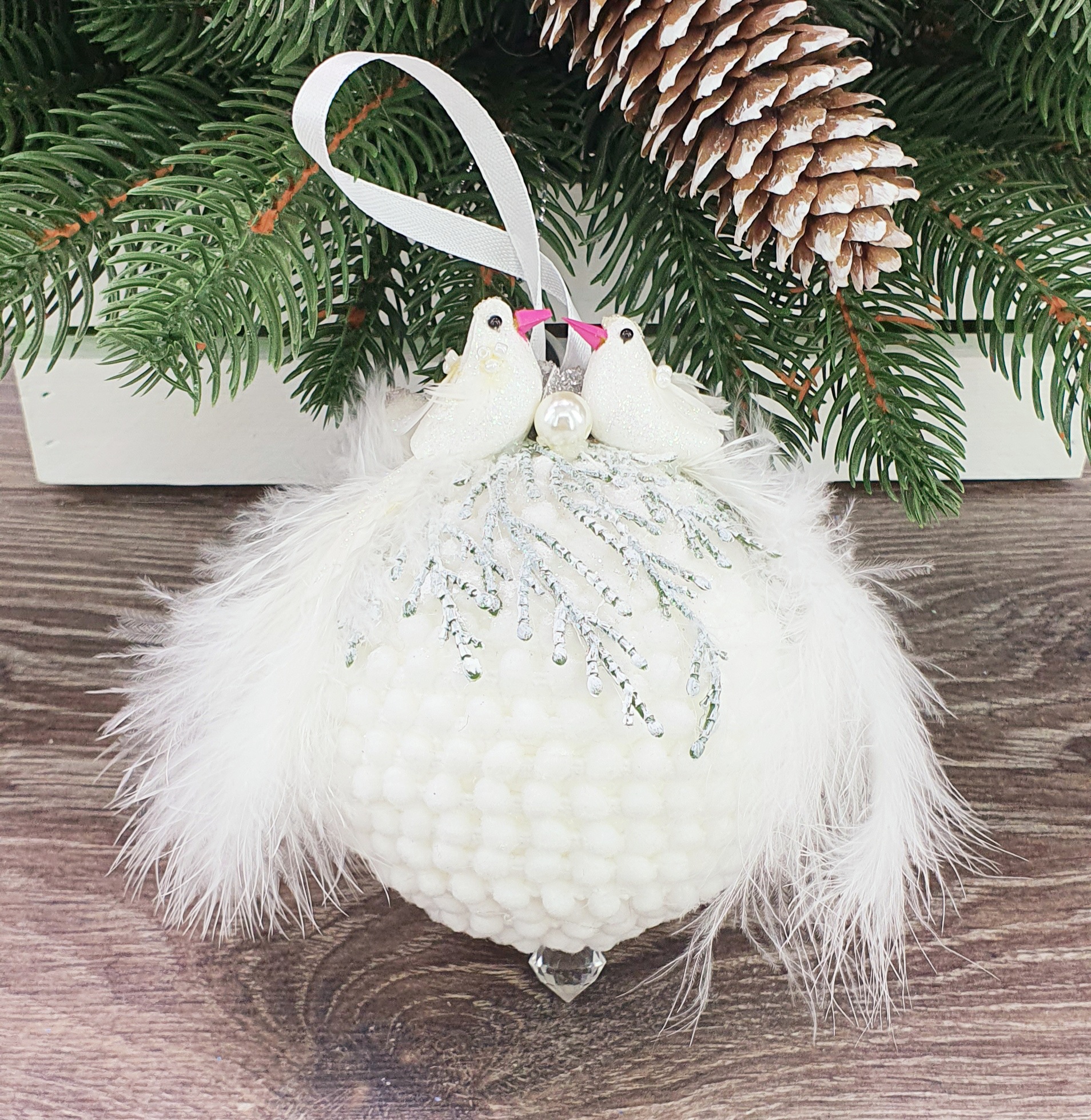 Шар новогодний белый 8 см ML(d08)