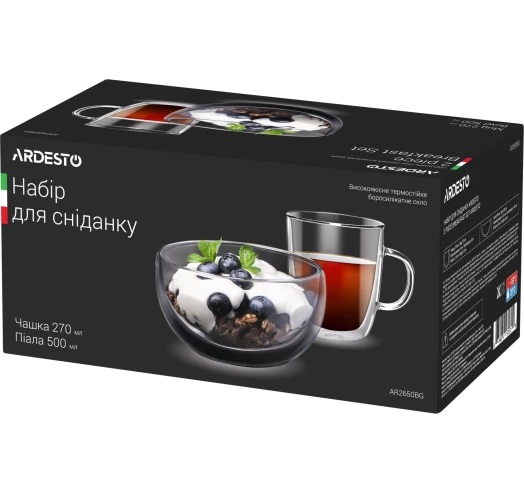 Набор для завтрака - пиала и чашка с двойными стенками (двойным дном) Ardesto 500 мл (AR2650BHR)