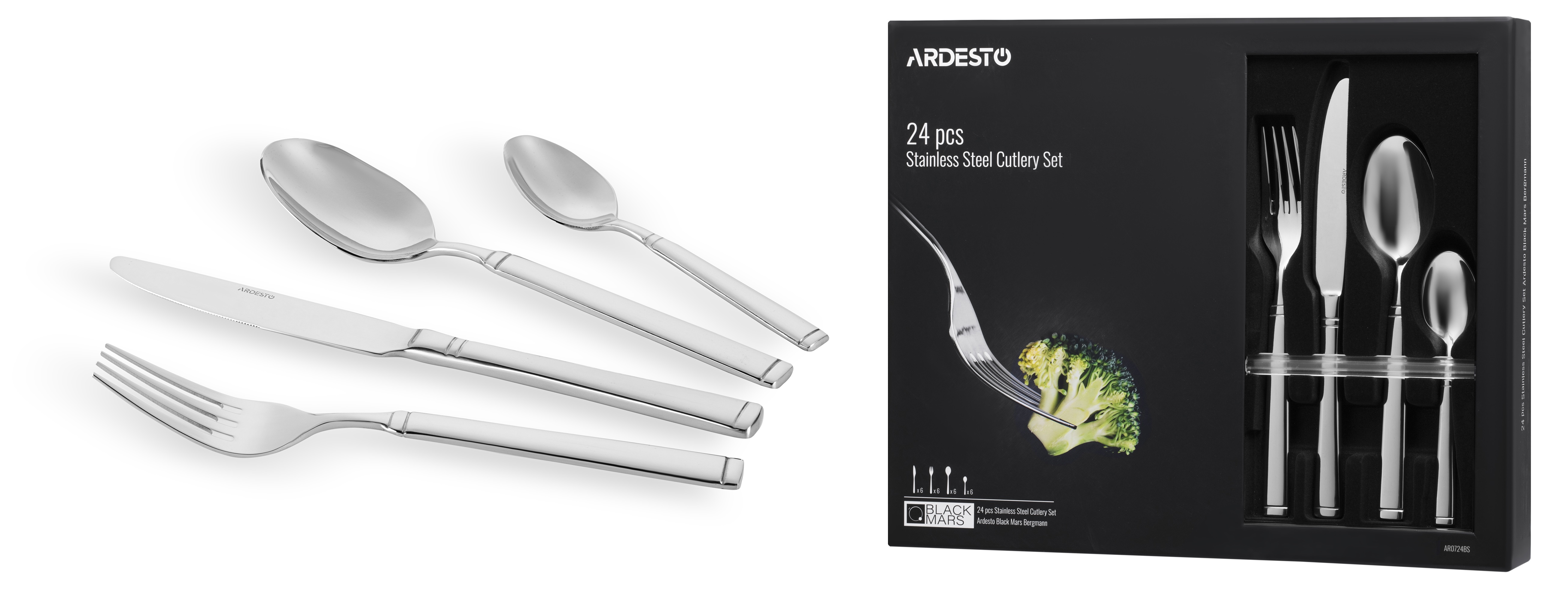 Набор столовых приборов Ardesto Black Mars Bordeaux 24 предмета (AR0724BS)
