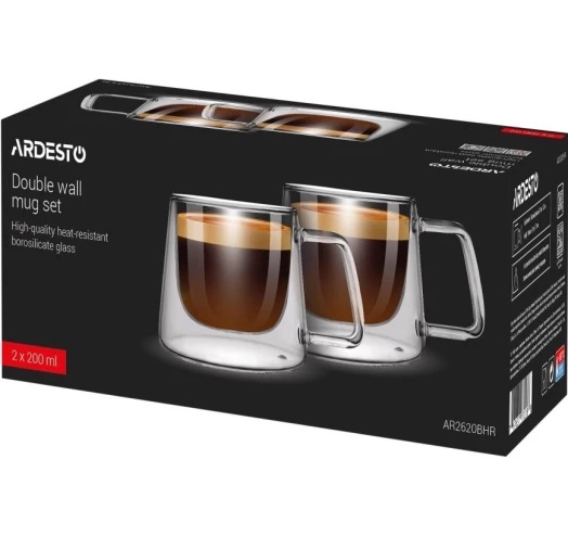 Набор чашек Ardesto кофе с двойными стенками (двойным дном) 2 шт х 200 мл  (AR2620BHR)