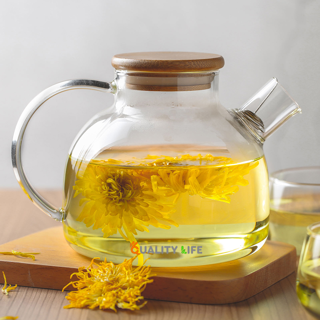 Стеклянный заварочный чайник для чая и кофе Ardesto с бамбуковой крышкой 1,2л (AR3012GBM)