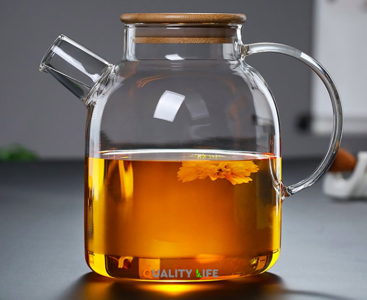 Стеклянный заварочный чайник для чая и кофе Ardesto с бамбуковой крышкой 1,5л (AR3015GBM)