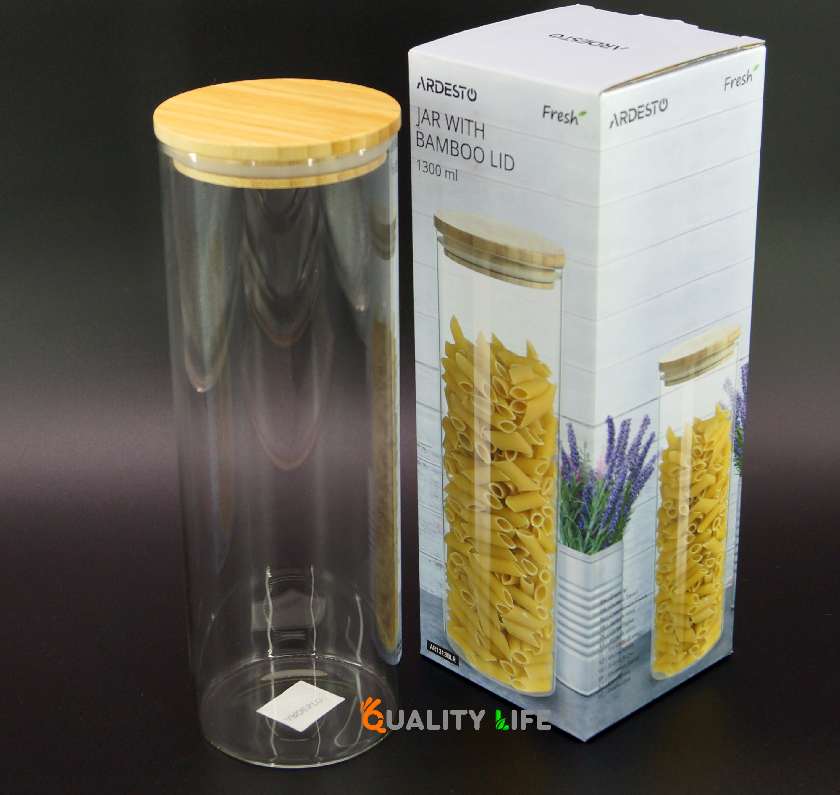 Банка-контейнер с бамбуковой крышкой круглая для сыпучих продуктов Ardesto Fresh 1300 мл  (AR1313BLR)