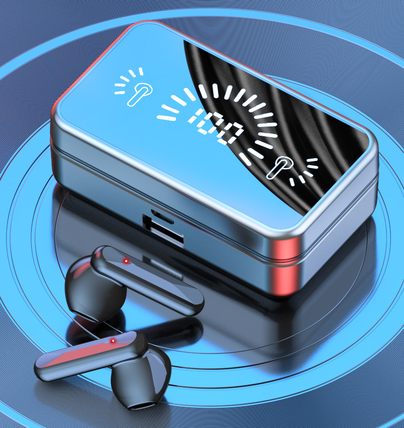 Беспроводные спортивные водонепроницаемые наушники TWS V9 Bluetooth V5.2 с кейсом Power Bank ML черные (ML050)