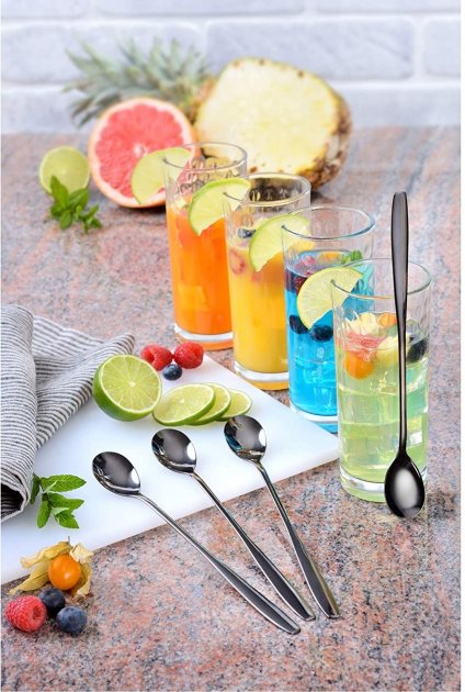 Набор длинных ложек десертных 4 шт для коктейля, мороженного, смузи, льда 22,5см (ML070)