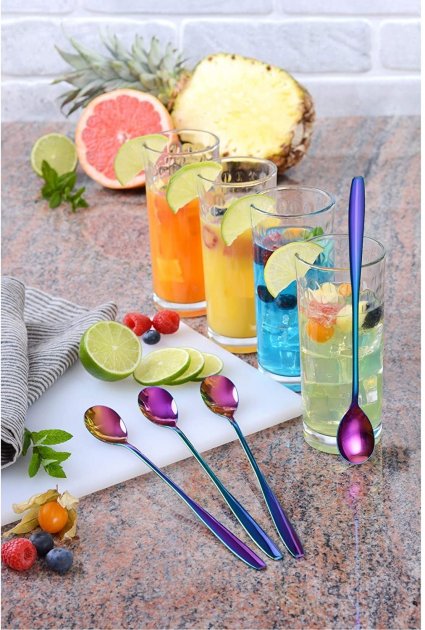 Набор длинных ложек десертных 4 шт для коктейля, мороженного, смузи, льда 22,5см (ML072)