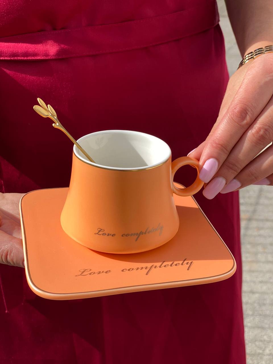 Набор чашка 150 мл, блюдце и ложка оранжевая