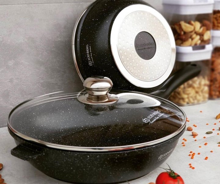 Глубокая сковорода 24 см 2,3 литра из литого алюминия с крышкой и антипригарным мраморным покрытием Edenberg (EB-3321)