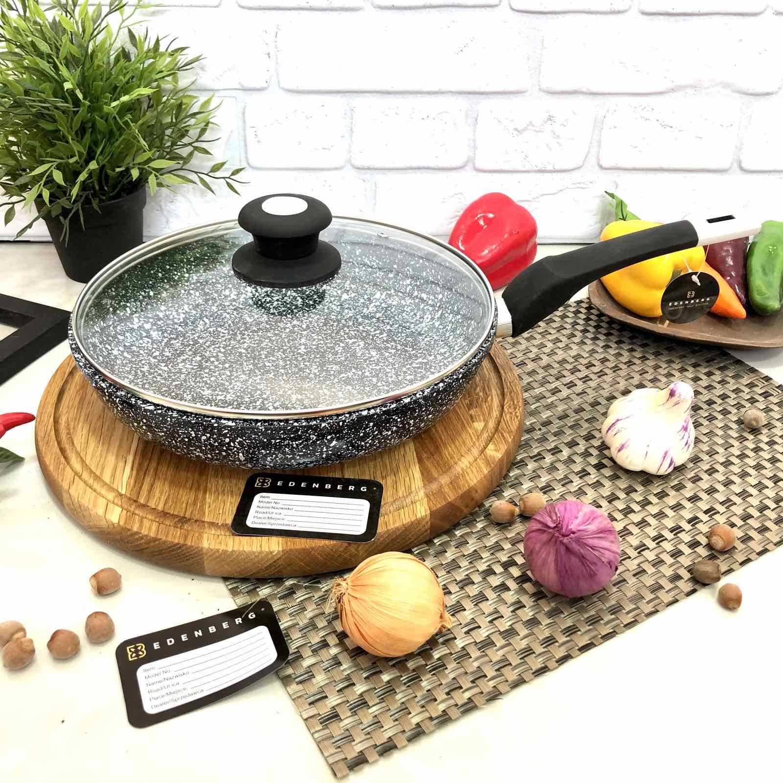 Сковорода 20 см с крышкой и антипригарным двусторонним мраморным покрытием Edenberg (EB-3426)