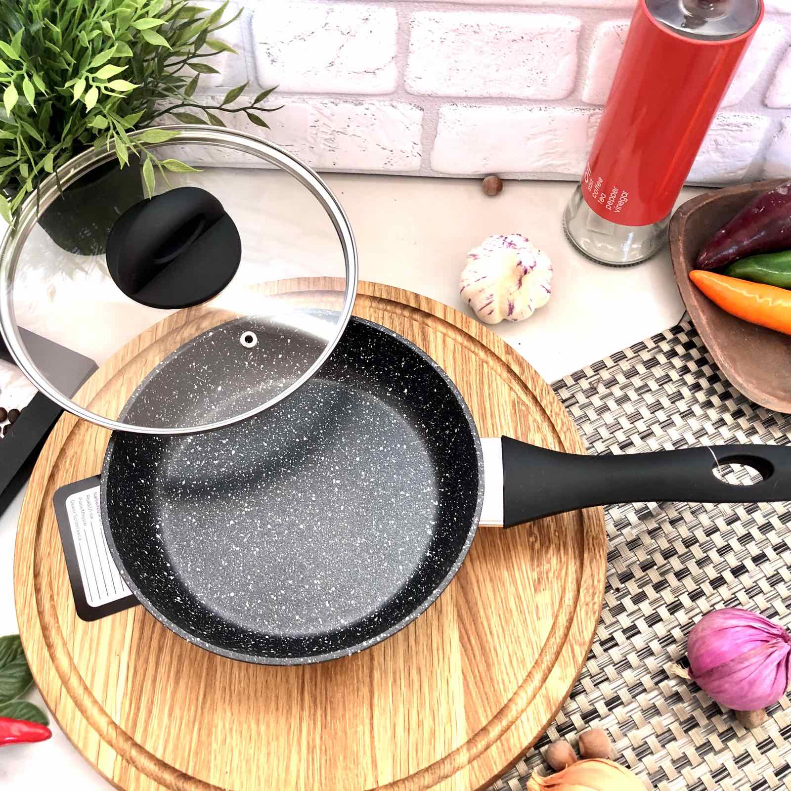 Сковорода 24 см с крышкой и антипригарным двусторонним мраморным покрытием Edenberg (EB-3428)