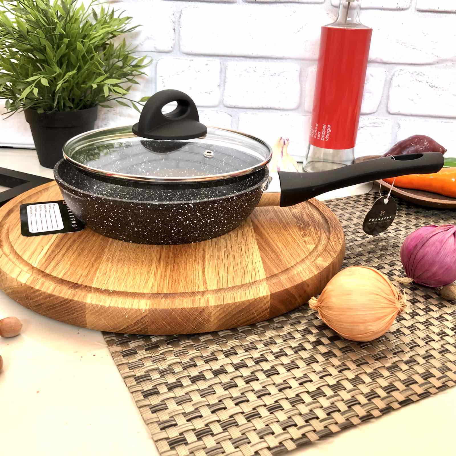 Сковорода 26 см с крышкой и антипригарным двусторонним мраморным покрытием Edenberg (EB-3429)