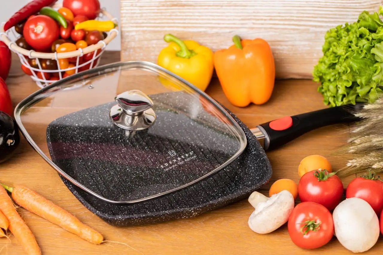 Сковорода-гриль 24 см з кришкою, знімною ручкою та мармуровим покриттям Edenberg (EB-8129)