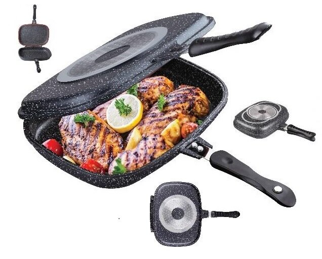 Сковорода гриль двухсторонняя с антипригарным мраморным покрытием (32х25х4,8 см) Edenberg (EB-8138)