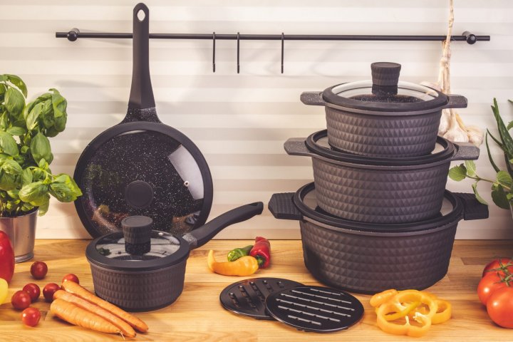 Набор посуды с трехслойным мраморным покрытием 14 предметов Edenberg (EB-5644)