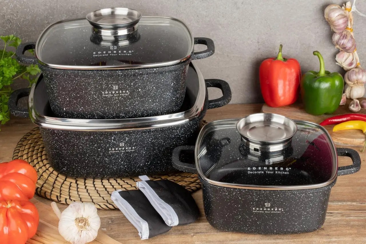 Набор посуды с трехслойным мраморным покрытием 6 предметов Edenberg (EB-8141)