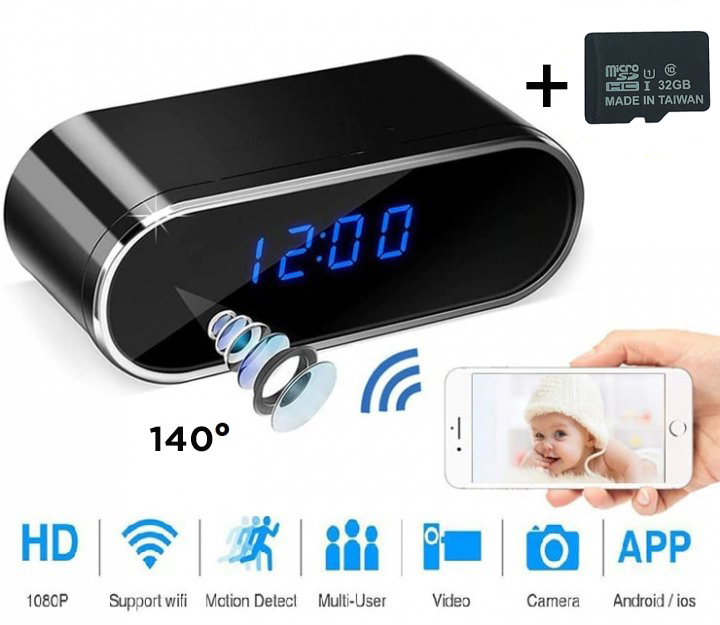 Мини IP камера - часы + microSD 128Гб -WiFi H.264-1080P, 90°/150° cкрытая с датчиком движения, ночной съемкой, аккумулятором (ML053-1)