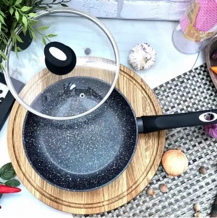 Сковорода 26 см с крышкой, 3-слойным дном, двусторонним мраморным антипригарным покрытием Edenberg (EB-4110)