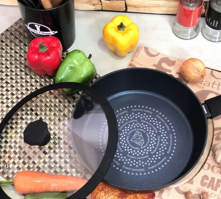 Глубокая сковорода 24 см с крышкой и алмазным покрытием Edenberg (EB-3491)