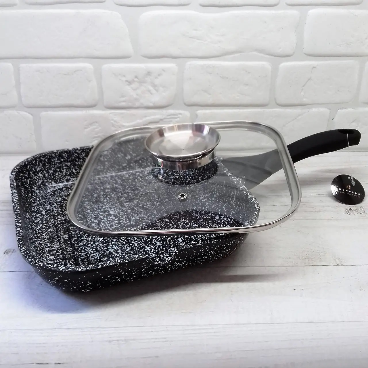 Сковорода-гриль 28 см з крышкой и гранитным покрытием Edenberg (EB-3308)