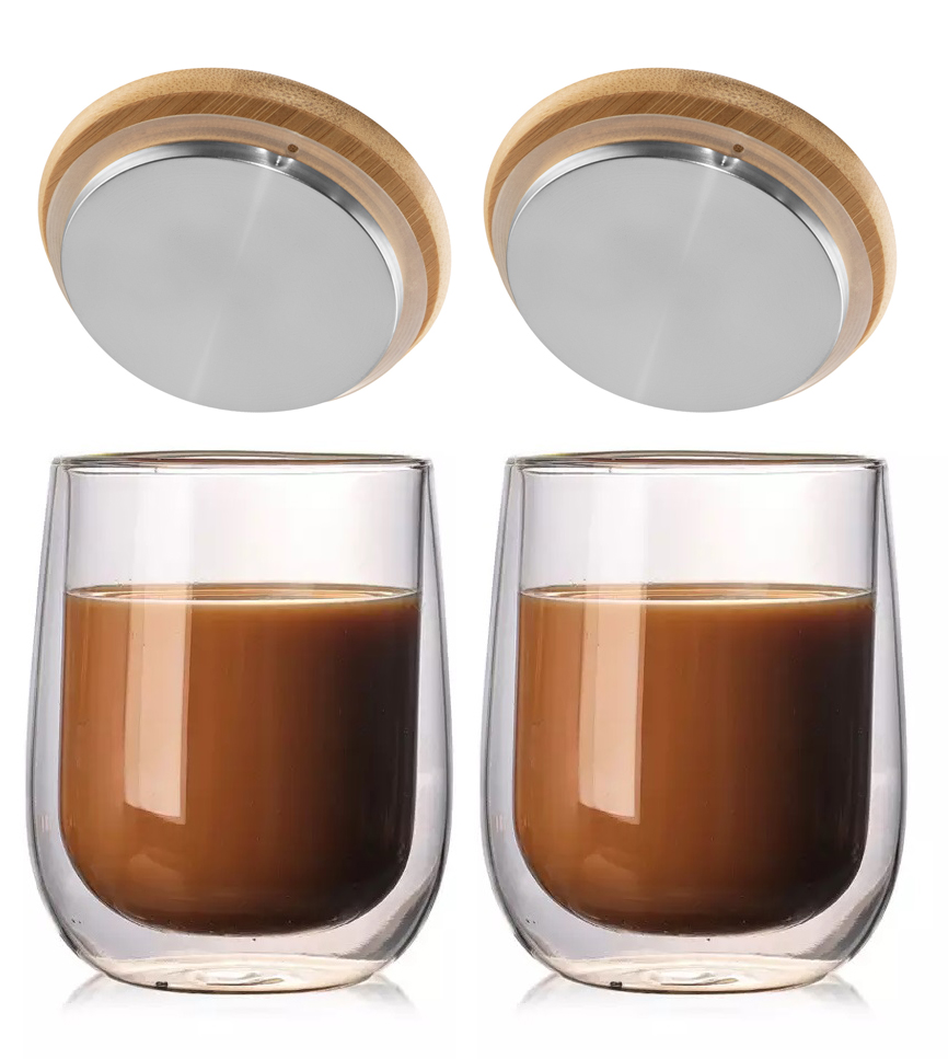 Набор стаканов для латте с двойными стенками (двойным дном) с крышкой Ardesto 2 шт x 360 мл (AR2636G+крышка)