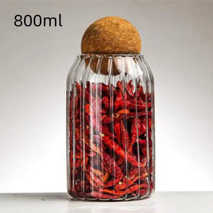 Банка 800 мл стеклянная круглая с крышкой для сыпучих продуктов рифленная