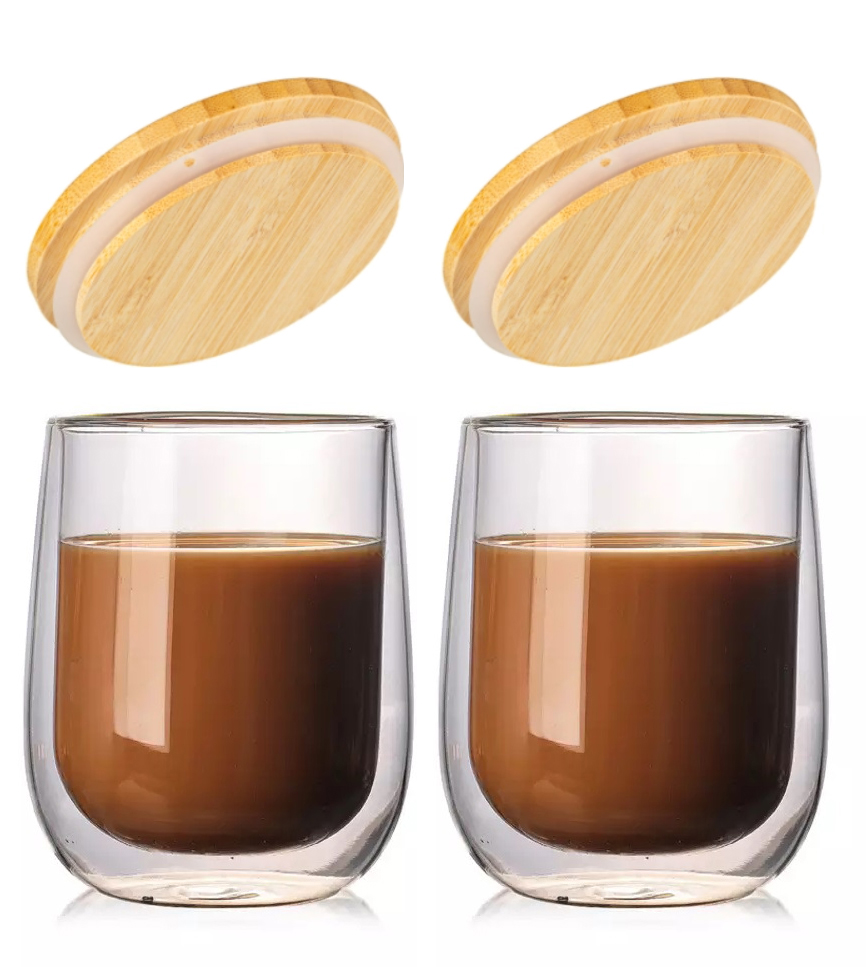 Набор стаканов для латте с двойными стенками (двойным дном) с крышкой Ardesto 2 шт x 360 мл