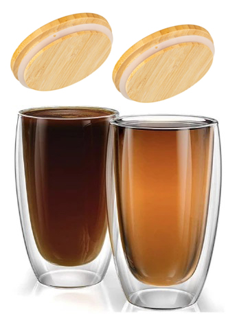 Набор стаканов для латте с двойными стенками (двойным дном) с крышкой Ardesto 2 шт х 400 мл