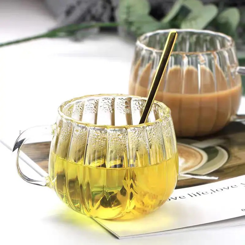 Набор стеклянных термостойких чашек для чая и кофе 400 мл 2 шт рифленные