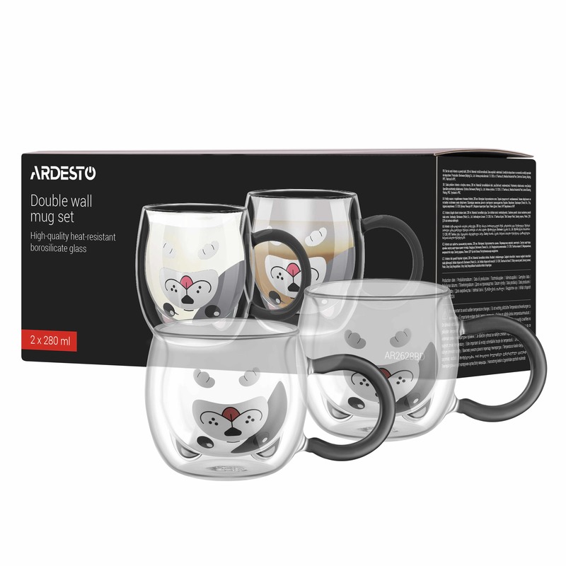 Набор чашек с двойными стенками Ardesto Animals 280мл 2шт боросиликатное стекло прозрачный (AR2628BD)