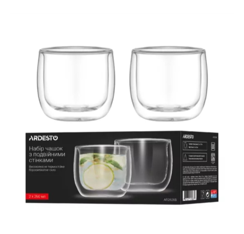 Набор стаканов с двойными стенками ARDESTO 260мл 2шт боросиликатное стекло прозрачный AR2626B