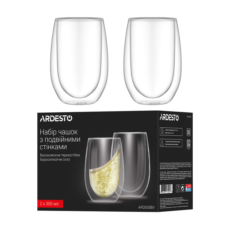 Набор стаканов с двойными стенками ARDESTO 350мл 2шт боросиликатное стекло прозрачный (AR2635BV)