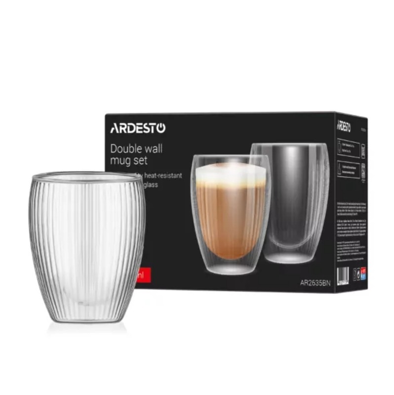 Набор стаканов с двойными стенками Ardesto 450мл 2шт боросиликатное стекло прозрачный (AR2645BN)